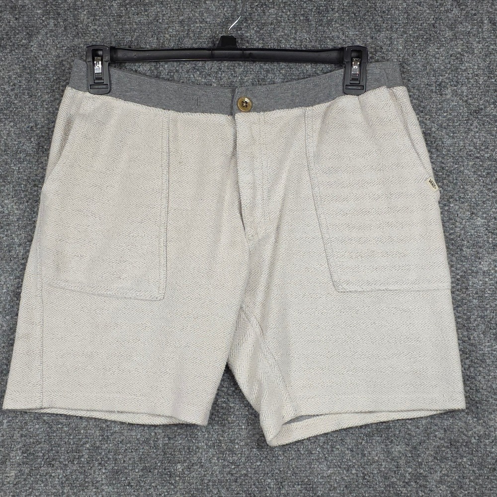 Vans Mens L Shorts Beige Grey Herringbone Knit Cotton Patch Pockets